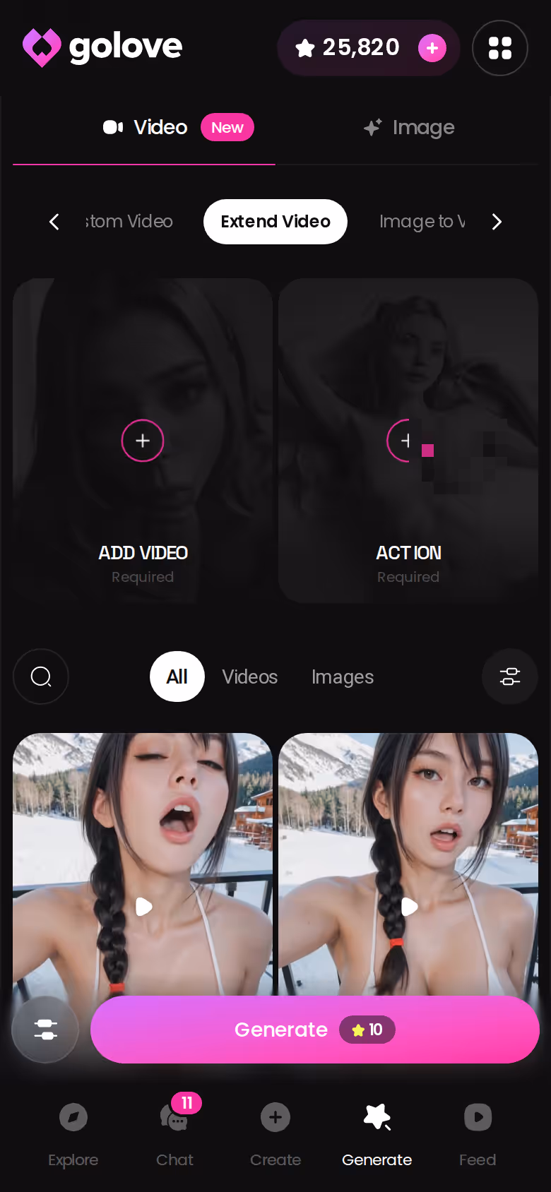 Extend Video control on the mobile video generator